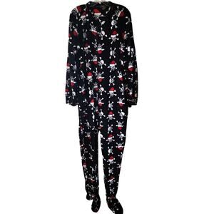 Club Room Full Zip Skull Santa Hat Onsie Fleece Pajamas Size Large